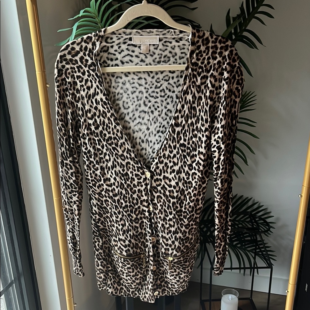 Michael Kors Leopard Print Cardigan with gold details
